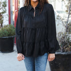 Perfectly You Black Button Down Tiered Babydoll Satin Top