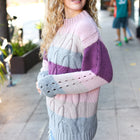 Fall For You Mauve Multicolor Stripe Cable Knit Mock Neck Sweater