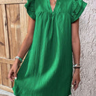 Ruffled Notched Cap Sleeve Mini Dress