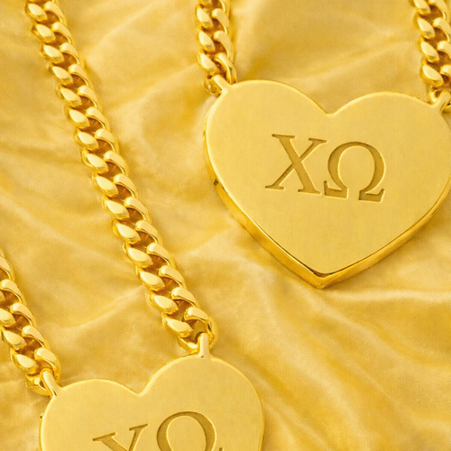 SC - Chi Omega Engraved Gold Heart Necklace