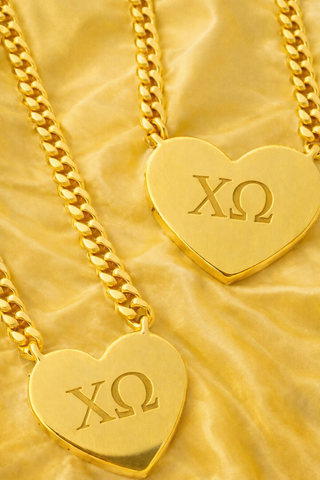 SC - Chi Omega Engraved Gold Heart Necklace