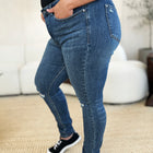 Judy Blue Full Size Mid Waist Distressed Slim Jeans