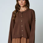 RAW EDGE EXPOSED SEAM BUTTON DOWN KNIT CARDIGAN