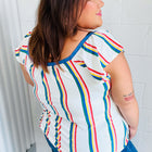 Multicolor Striped Raglan Flutter Sleeve Top