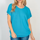 Short Sleeve Dolman Top in Turquoise