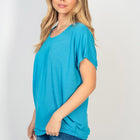 Short Sleeve Dolman Top in Turquoise