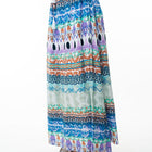 Printed Elastic Waist Band Long Skirt with Tassels in Sage Combo