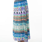 Printed Elastic Waist Band Long Skirt with Tassels in Sage Combo