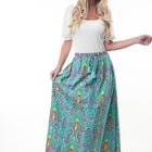 Printed Elastic Waist Band Long Skirt with Tassels in Mint Combo