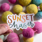 "Sunset Chaser' handlettered clear sticker
