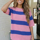 Skip the Line Pink and Blue Oversized Sweater Top