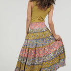 MIX PRINT TIERED A LINE  MAXI SKIRT