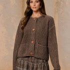 MARLED BUTTON DOWN  RAW EDGE CHUNKY KNIT CARDIGAN