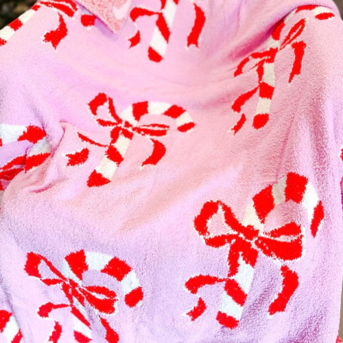 SC - ETA 9/30-10/14 Candy Cane Bow Luxury Blanket