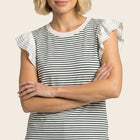 SITCHED FLUTTER SLEEVE STRIPED TOP