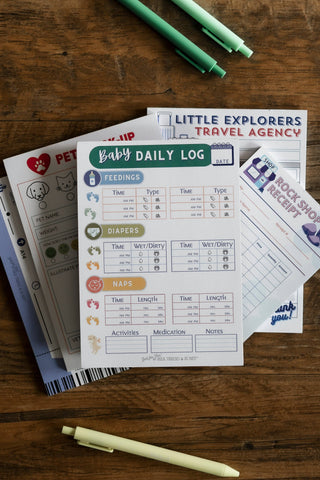 Pretend Play Baby Doll Daycare Log Notepad