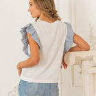 Relaxed Fit Ruffle Sleeve Round Neck Top