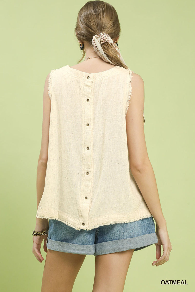 Linen Frayed Edge Sleeveless Top