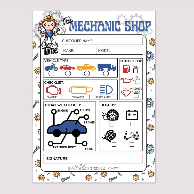 Pretend Play Mechanic Checklist Notepad