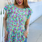 All For You Mint Floral Yoke Flutter Sleeve Keyhole Back Top