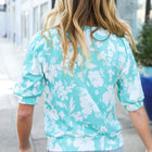Spring Vibes Mint Wavy Rib Puff Short Sleeves Floral Top