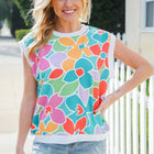 Beautiful You Teal Multicolor Floral Rib Dolman Sleeve Top