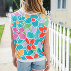 Beautiful You Teal Multicolor Floral Rib Dolman Sleeve Top