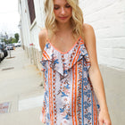 Sunny Days Coral Ruffle V Neck Floral Print Sleeveless Top