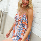 Sunny Days Coral Ruffle V Neck Floral Print Sleeveless Top