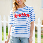 America Proud Blue Striped Embroidered Puff Sleeve Top
