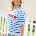 America Proud Blue Striped Embroidered Puff Sleeve Top