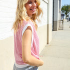 Lock Eyes Pink & Ivory Jacquard Waffle Knit Banded Sleeveless Top