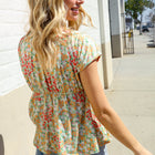 Be Charming Sage Floral Print Elastic Neck Ribbon Bow Tie Top