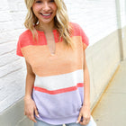 Lock Eyes Coral Notched Neck Drop Shoulder Sweater Top