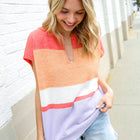 Lock Eyes Coral Notched Neck Drop Shoulder Sweater Top