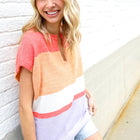 Lock Eyes Coral Notched Neck Drop Shoulder Sweater Top