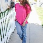 Perfectly You Solid Fuchsia Silk Shirred Cap Short Sleeve Blouse