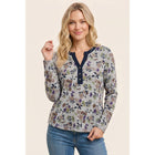 SPLIT HALF BUTTON NECK FLORAL PRINTED TOP