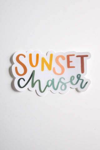 "Sunset Chaser' handlettered clear sticker