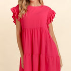 Haptics Full Size Smocking Ruffle Short Sleeve Dress with Pockets