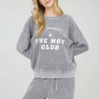 MOM CLUB GRAPHIC WASHED LONG SLEEVE RIB KNIT TOP