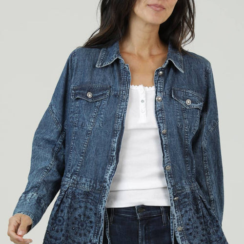 EMB TIER CINCH WAISTED BTTN FRONT TOP