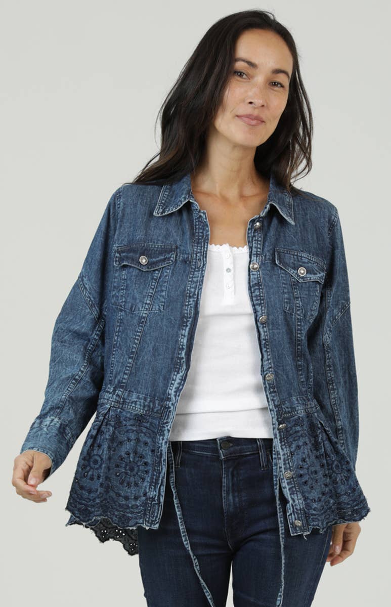 EMB TIER CINCH WAISTED BTTN FRONT TOP
