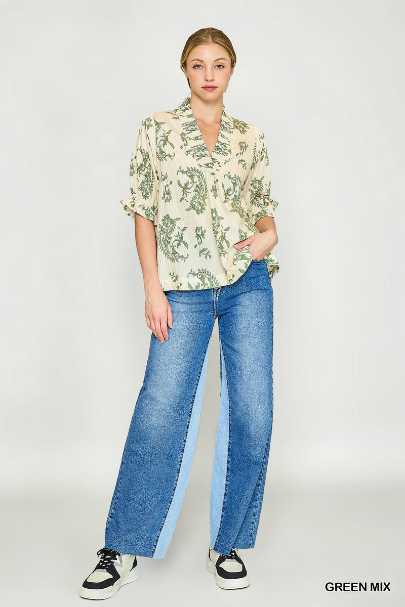 Willow Vine Ruffle Trim Blouse