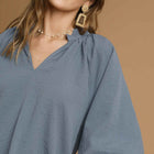 Plit V Neck Top with Balloon Sleeves