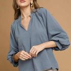 Plit V Neck Top with Balloon Sleeves
