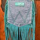 TEAL WRANGLER FRINGE DENIM POCKET CROSSBODY