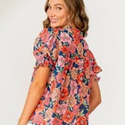 Relaxed Fit Floral Embroidered V Neck Top