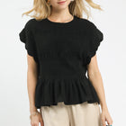 Linen Blend Smocked Peplum Top