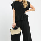 Linen Blend Smocked Peplum Top